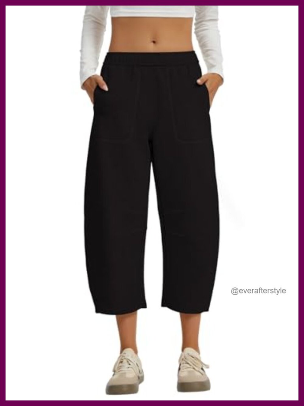 Barrel Leg Cropped Sweatpants Wide Leg Capri Drawstring Cotton Blend